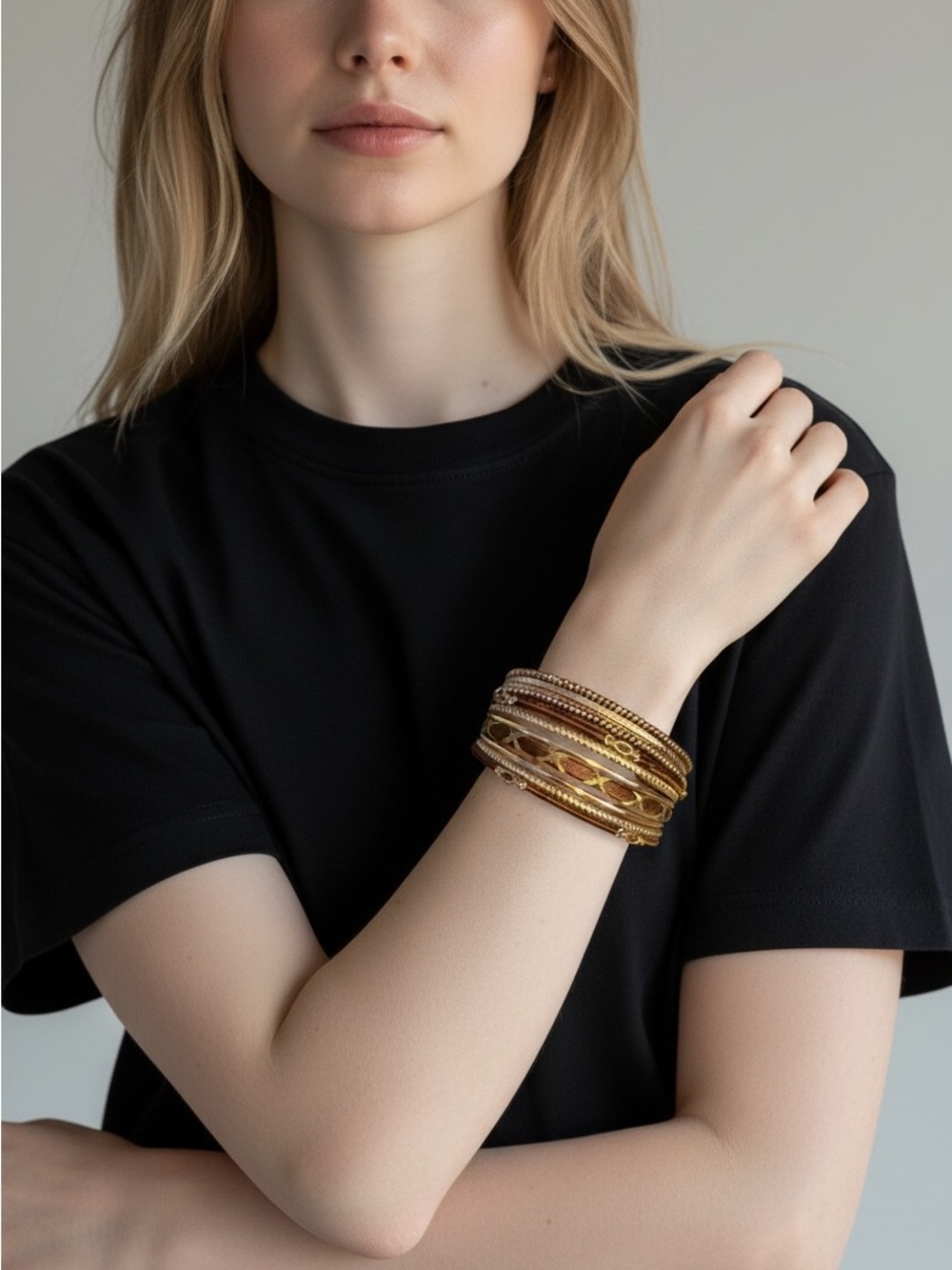10/7 Gold Tone Layered Bangle Bracelet Set - Women Jewelry